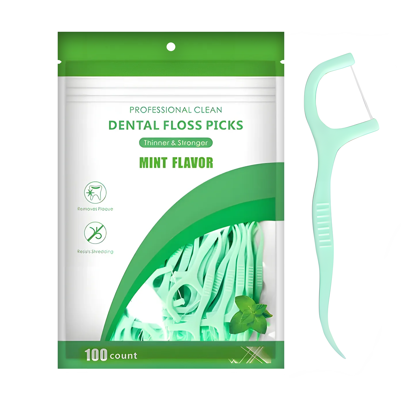 Зъбни конци с дръжка (Dental Floss Picks), Зъбни конци с аромат на мента, 100 бр.