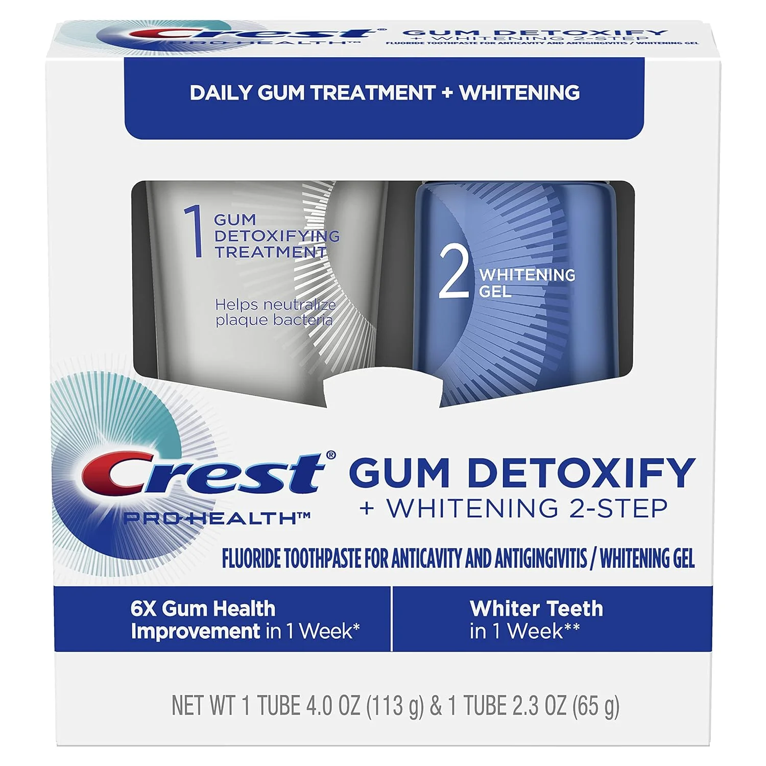 Crest, Pro-Health Gum Detoxify + Whitening Two-Step Toothpaste, Паста за здравето на венците и избелване, 178g