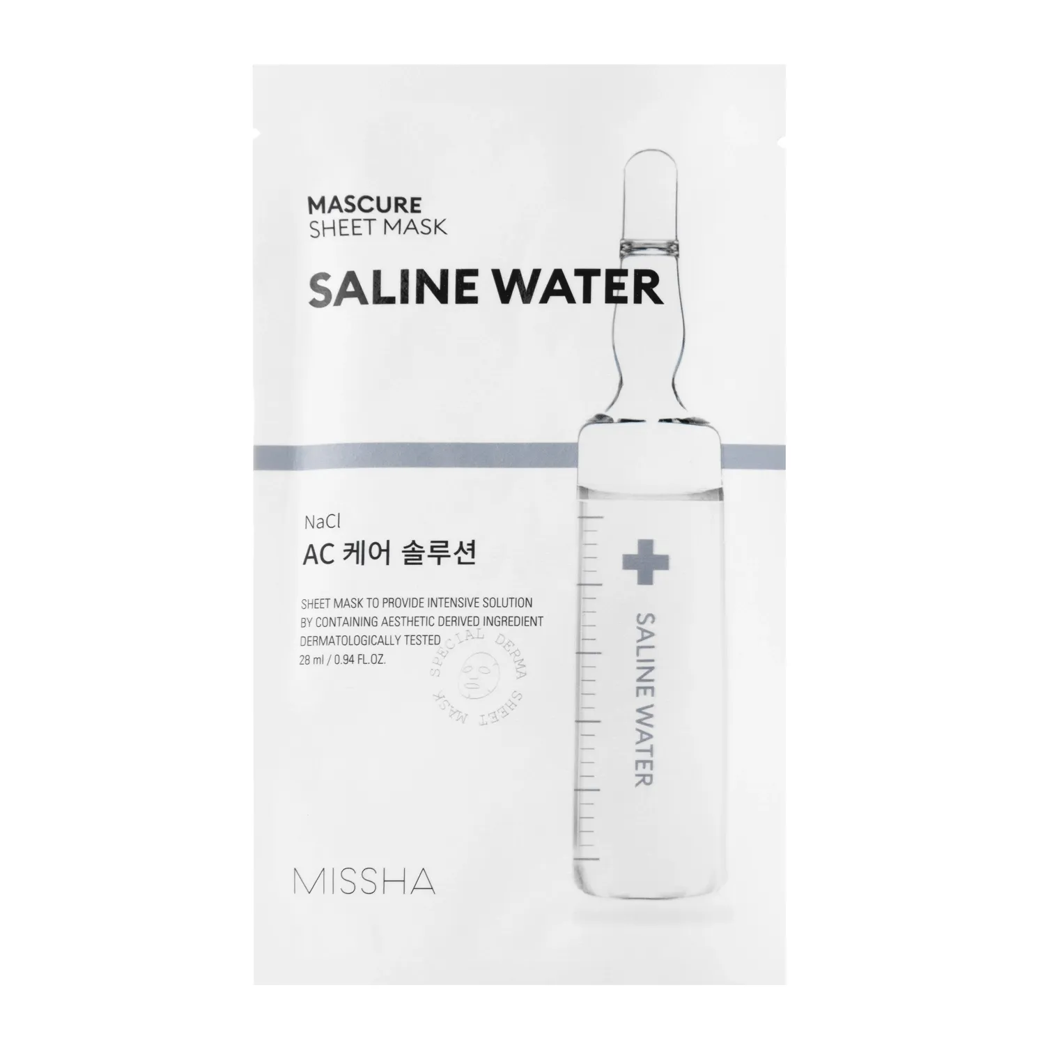 Missha, Mascure AC Care Solution Sheet Mask (Saline Water), Хидратираща и успокояваща маска, 28 ml