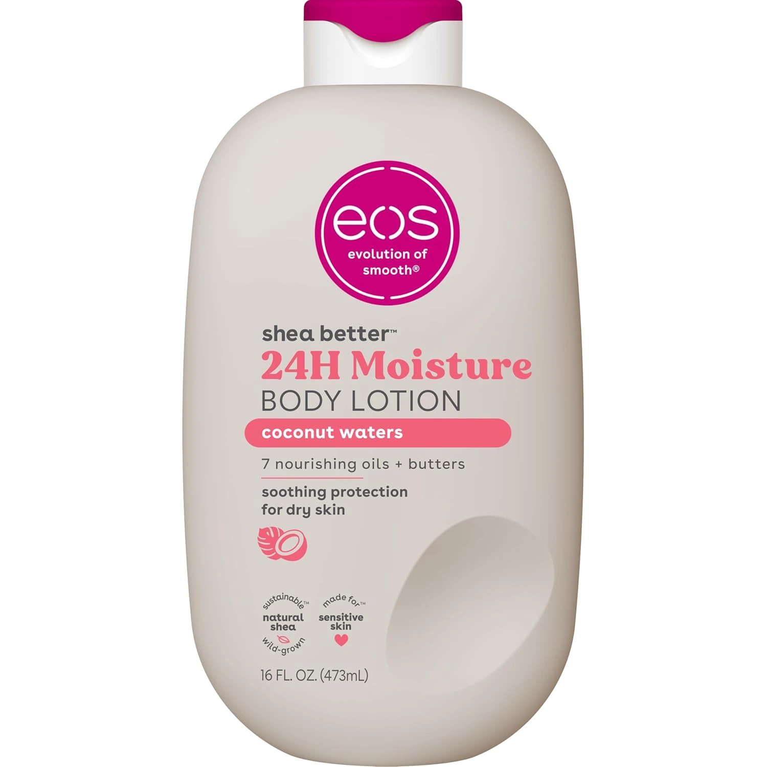 Eos, Shea Better 24H Moisture Coconut Waters Body Lotion, Хидратиращ лосион, 473 ml