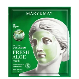 Mary& May Вегански колаген с пресен алое маска, Успокояваща и стягаща маска, 30g