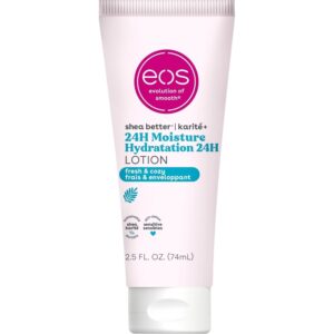 Eos, 24H Moisture Travel Body Lotion Fresh Cozy, хидратираща лосион за тяло travel size с хидратация 24h, веган, 74 ml